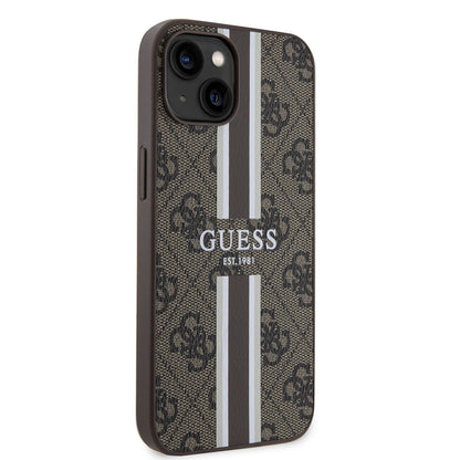 MagSafe Case for Apple iPhone 15, Guess, 4G Printed Stripes, Brown