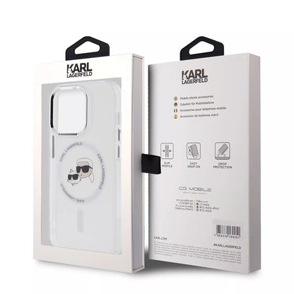MagSafe Case for Apple iPhone 15, Karl Lagerfeld, IML Metal Karl & Choupette's Heads, Transparent