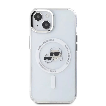 MagSafe Case for Apple iPhone 15, Karl Lagerfeld, IML Metal Karl & Choupette's Heads, White