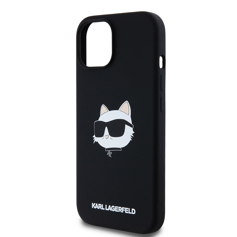 MagSafe Case for Apple iPhone 15, Karl Lagerfeld, Silicone Choupette's Head, Black