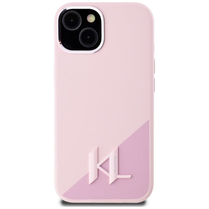 MagSafe Case for Apple iPhone 15, Karl Lagerfeld, Silicone Shadow Metal Initial, Pink