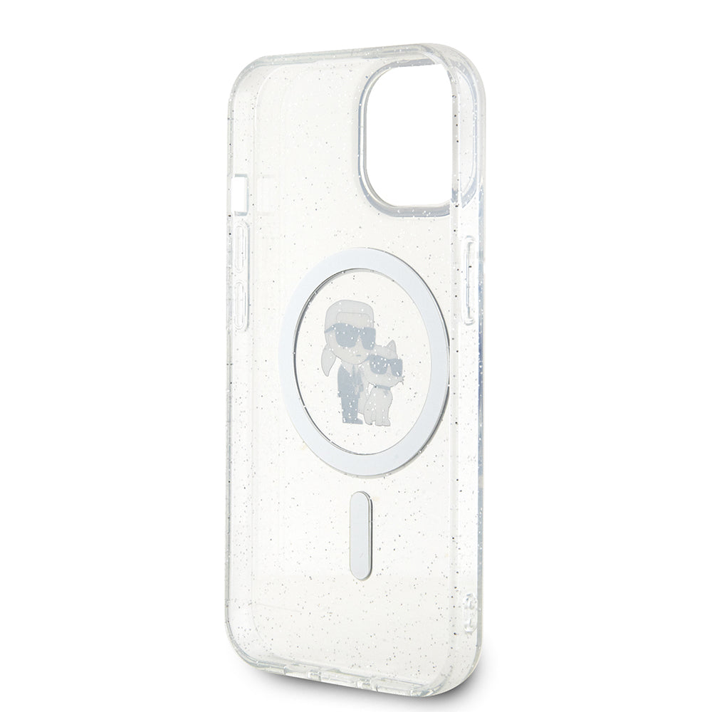 MagSafe Case for Apple iPhone 15 Plus, Karl Lagerfeld, Glitter, Transparent