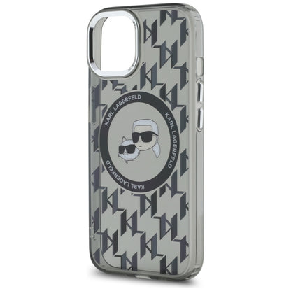 MagSafe Case for Apple iPhone 15 Plus, Karl Lagerfeld, IML Monogram Karl & Choupette's Heads, Black
