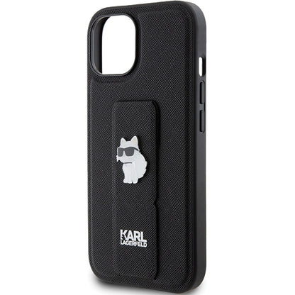 MagSafe Case for Apple iPhone 15 Plus, Karl Lagerfeld, Saffiano Gripstand Choupette, Black