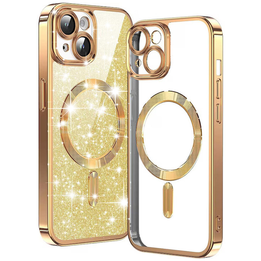 MagSafe Case for Apple iPhone 15 Plus, Techsuit, Luxury Glitter, Gold