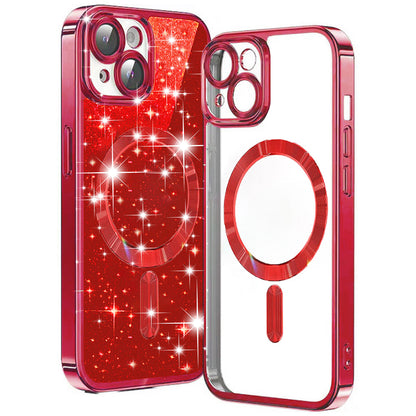 MagSafe Case for Apple iPhone 15 Plus, Techsuit, Luxury Glitter, Red