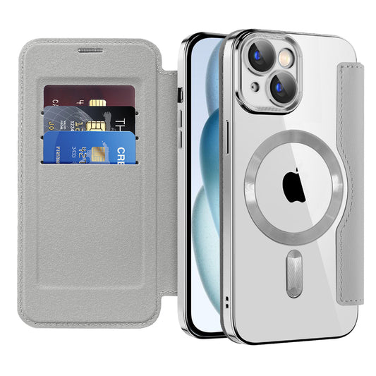 MagSafe Case for Apple iPhone 15 Plus, Techsuit, SmartMag Book, Gray