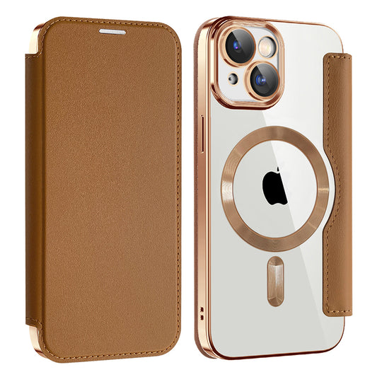 MagSafe Case for Apple iPhone 15 Plus, Techsuit, SmartMag Book, Brown
