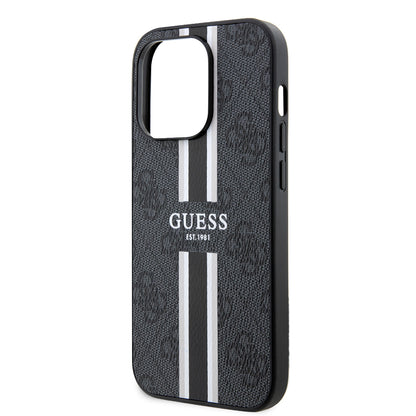 MagSafe Case for Apple iPhone 15 Pro, Guess, 4G Printed Stripes, Black