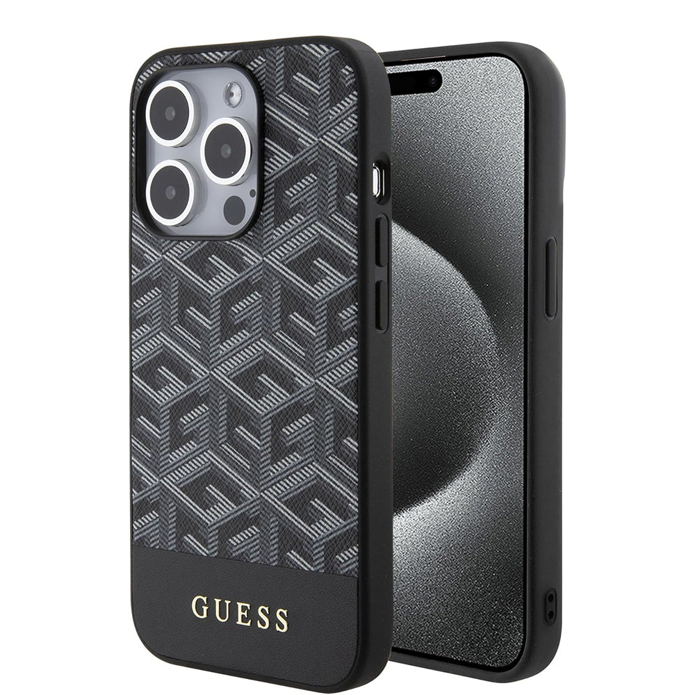 MagSafe Case for Apple iPhone 15 Pro, Guess, GCube Stripes, Black