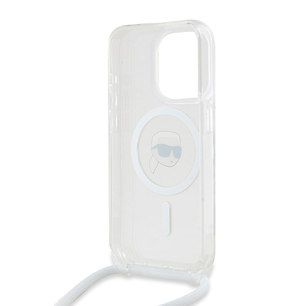 MagSafe Case for Apple iPhone 15 Pro, Karl Lagerfeld, IML Crossbody Karl's Head, Transparent