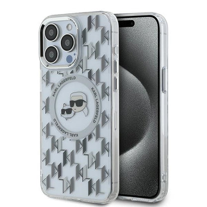 MagSafe Case for Apple iPhone 15 Pro, Karl Lagerfeld, IML Monogram Karl & Choupette's Heads, Transparent