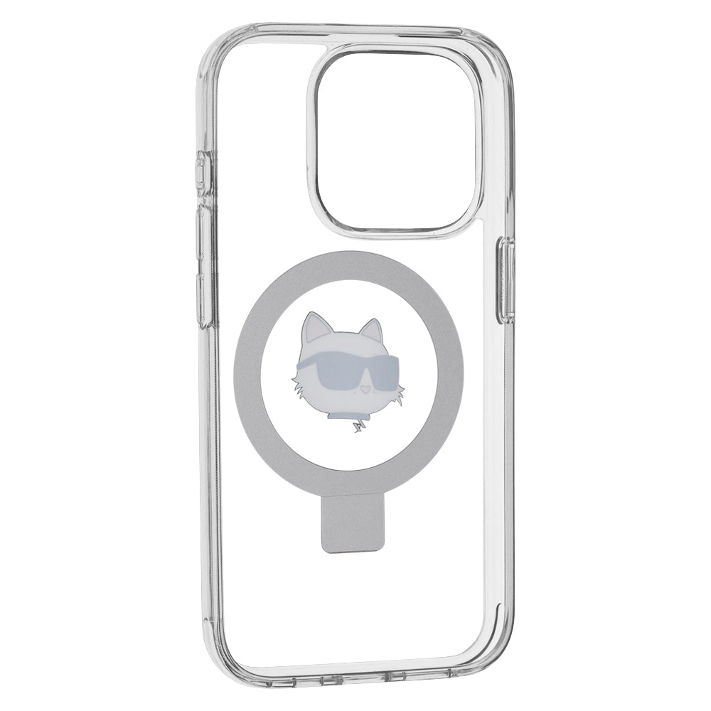 MagSafe Case for Apple iPhone 15 Pro, Karl Lagerfeld, Ring Stand Choupette's Head, White
