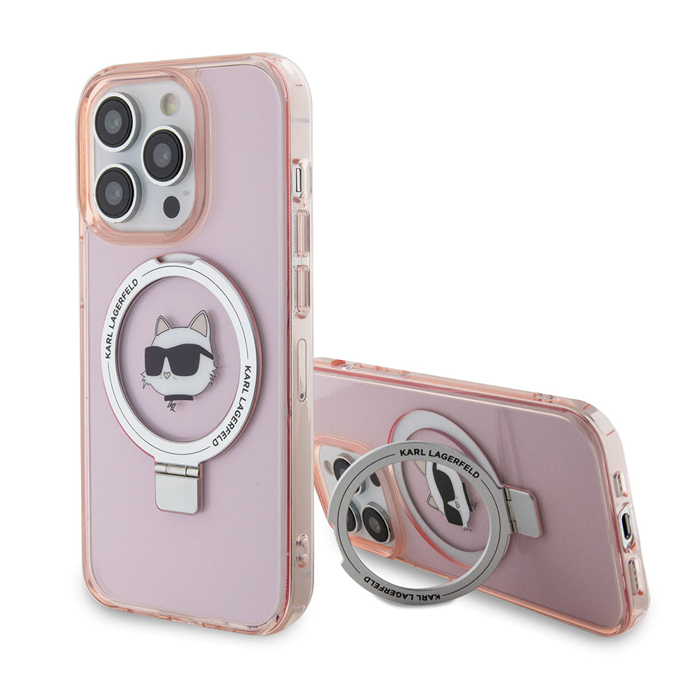 MagSafe Case for Apple iPhone 15 Pro, Karl Lagerfeld, Ring Stand Choupette's Head, Pink