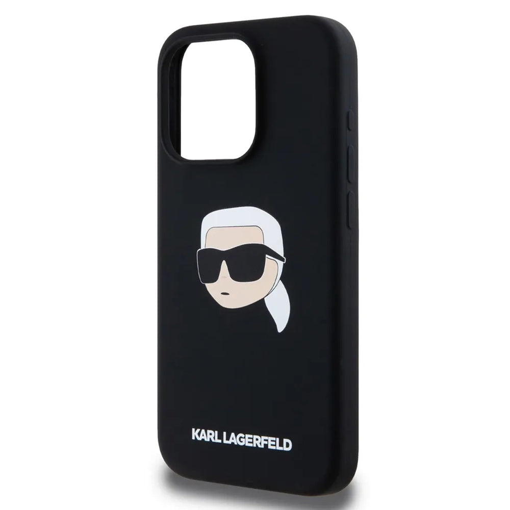 MagSafe Case for Apple iPhone 15 Pro, Karl Lagerfeld, Silicone Karl's Head, Black