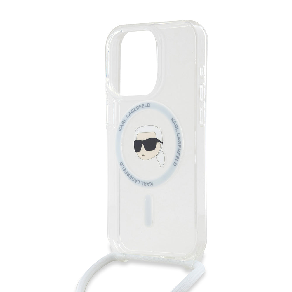 MagSafe Case for Apple iPhone 15 Pro Max, Karl Lagerfeld, IML Crossbody Karl's Head, Transparent