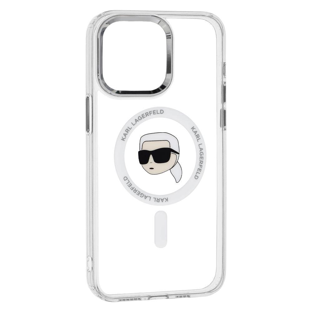 MagSafe Case for Apple iPhone 15 Pro Max, Karl Lagerfeld, IML Metal Karl's Head, White