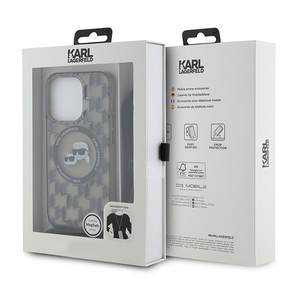 MagSafe Case for Apple iPhone 15 Pro Max, Karl Lagerfeld, IML Crossbody Monogram Karl & Choupette's Heads, Black