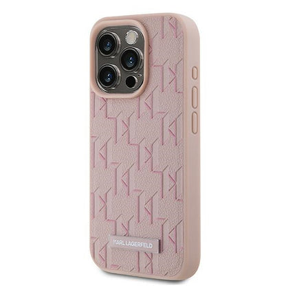 MagSafe Case for Apple iPhone 15 Pro Max, Karl Lagerfeld, Monogram Metal Logo, Pink