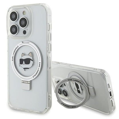 MagSafe Case for Apple iPhone 15 Pro Max, Karl Lagerfeld, Ring Stand Choupette's Head, White