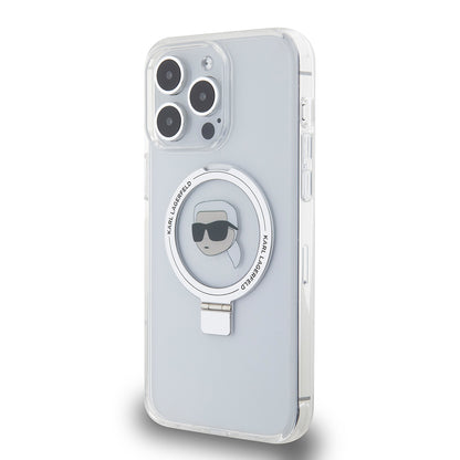 MagSafe Case for Apple iPhone 15 Pro Max, Karl Lagerfeld, Ring Stand Karl's Head, White