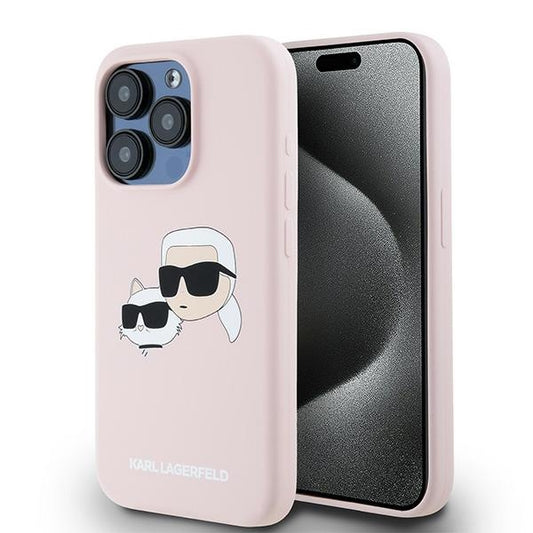 MagSafe Case for Apple iPhone 15 Pro Max, Karl Lagerfeld, Karl & Choupette Silicone, Pink
