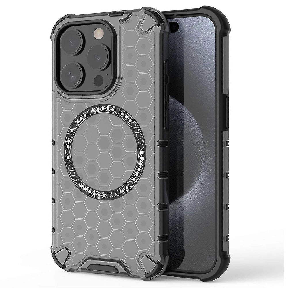 MagSafe Case for Apple iPhone 15 Pro Max, Techsuit, HoneyComb Shield, Black