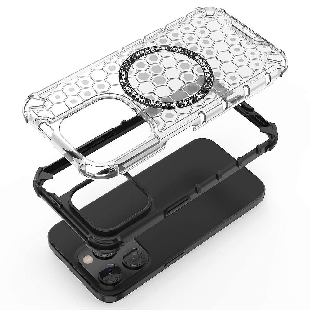 MagSafe Case for Apple iPhone 15 Pro Max, Techsuit, HoneyComb Shield, Black