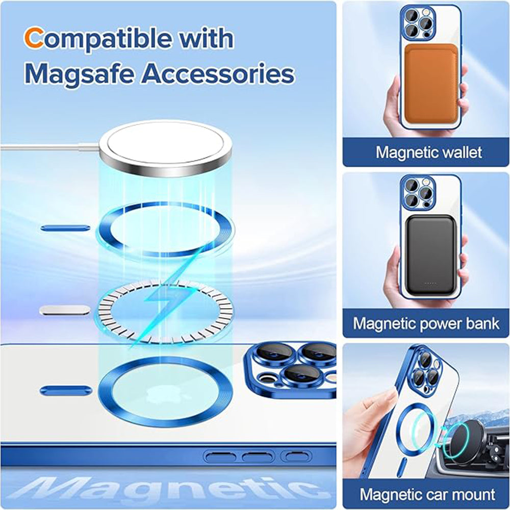 MagSafe Case for Apple iPhone 15 Pro Max, Techsuit, Luxury Crystal, Dark Blue