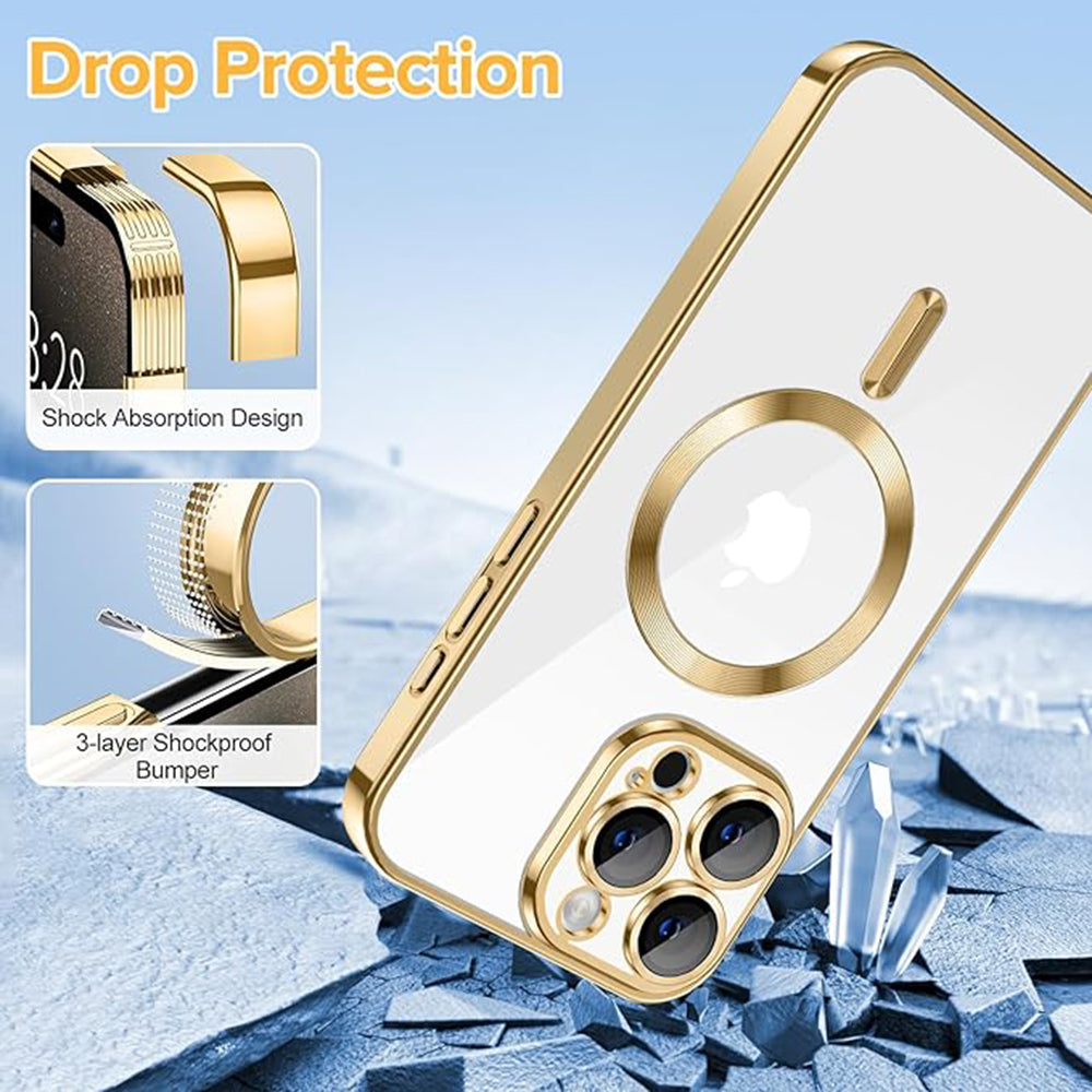 MagSafe Case for Apple iPhone 15 Pro Max, Techsuit, Luxury Crystal, Gold