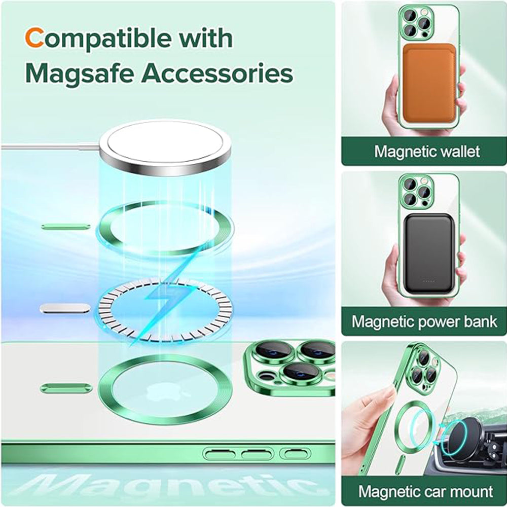MagSafe Case for Apple iPhone 15 Pro Max, Techsuit, Luxury Crystal, Light Green