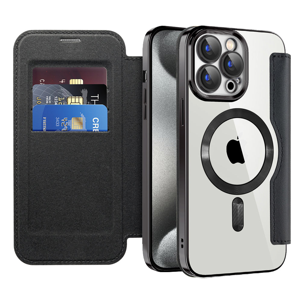 MagSafe Case for Apple iPhone 15 Pro Max, Techsuit, SmartMag Book, Black