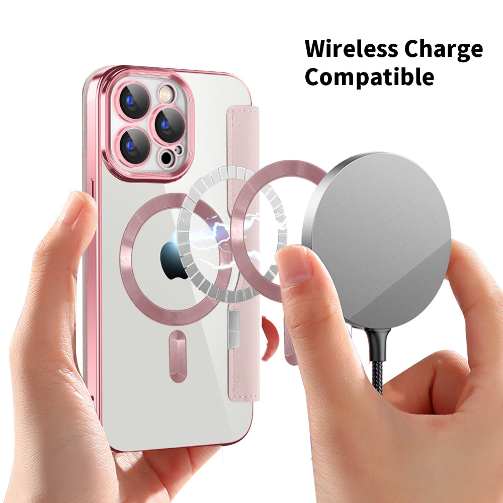 MagSafe Case for Apple iPhone 15 Pro Max, Techsuit, SmartMag Book, Pink