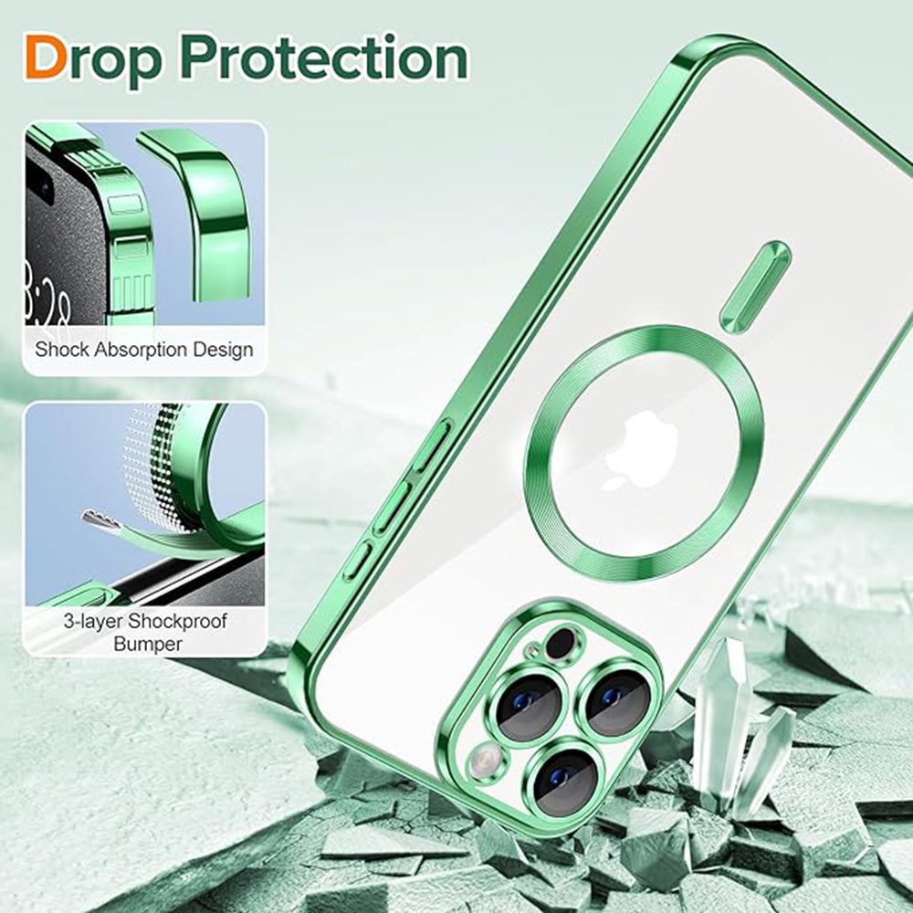 MagSafe Case for Apple iPhone 15 Pro, Techsuit, Luxury Crystal, Light Green