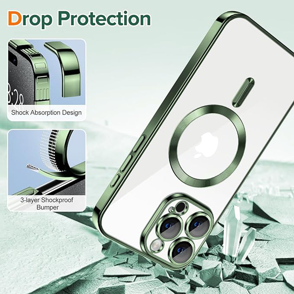 MagSafe Case for Apple iPhone 15 Pro, Techsuit, Luxury Crystal, Dark Green