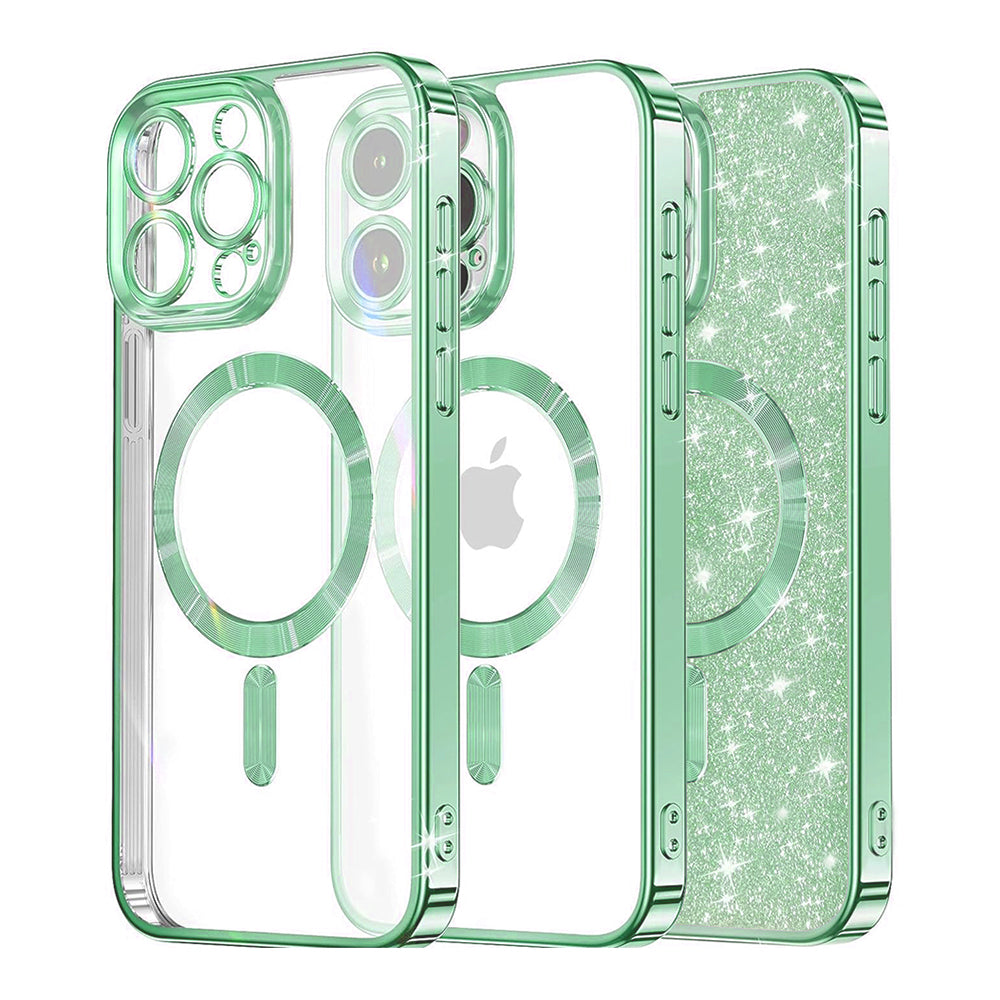 MagSafe Case for Apple iPhone 15 Pro, Techsuit, Luxury Glitter, Light Green
