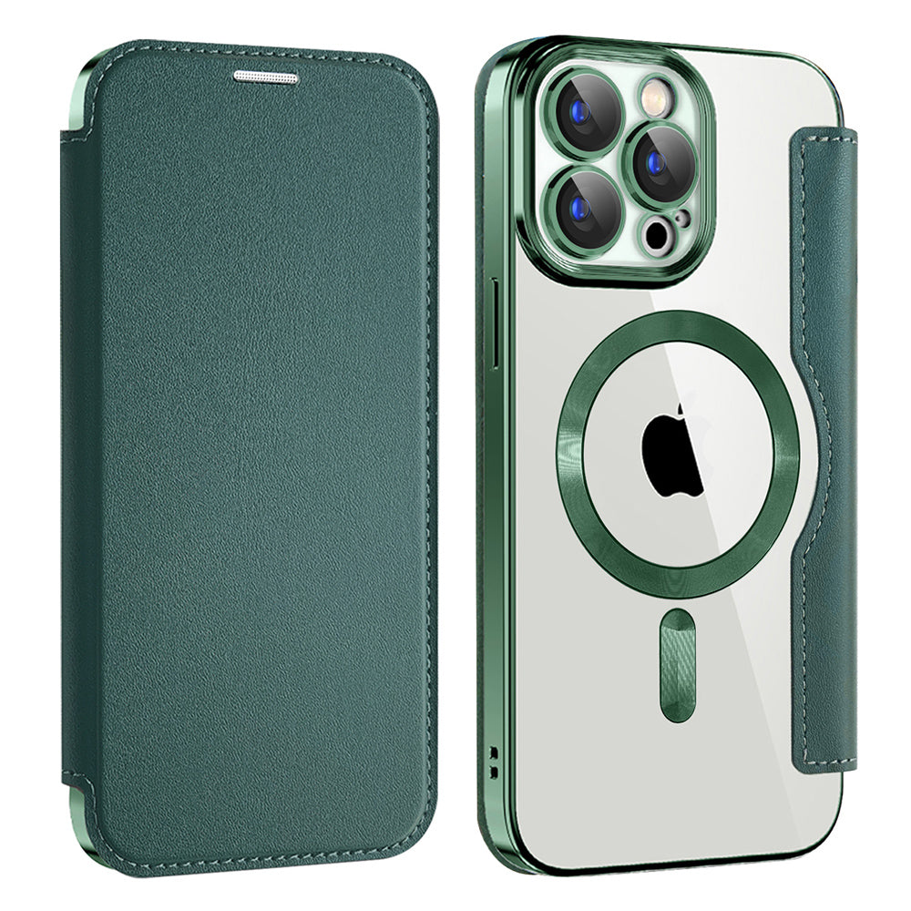 MagSafe Case for Apple iPhone 15 Pro, Techsuit, SmartMag Book, Green
