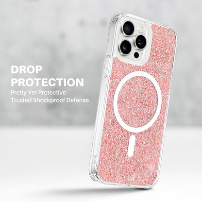 MagSafe Case for Apple iPhone 15 Pro, Techsuit, Sparkly Glitter, Blue