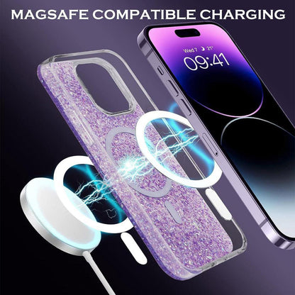 MagSafe Case for Apple iPhone 15 Pro, Techsuit, Sparkly Glitter, Purple