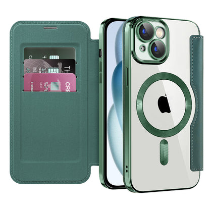 MagSafe Case for Apple iPhone 15, Techsuit, SmartMag Book, Green