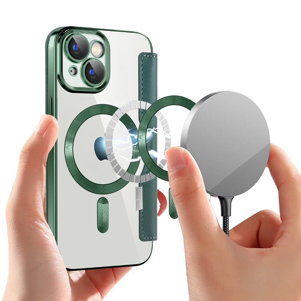 MagSafe Case for Apple iPhone 15, Techsuit, SmartMag Book, Green