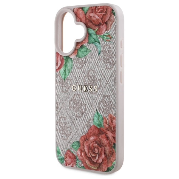 MagSafe Case for Apple iPhone 16, Guess, 4G Flowers Print, Pink