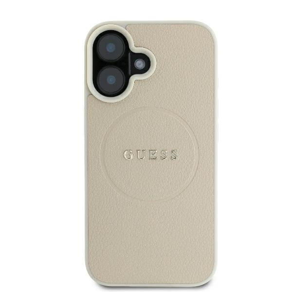MagSafe Case for Apple iPhone 16, Guess, Grained Gold Ring, Beige