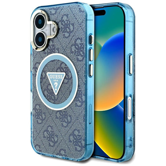MagSafe Case for Apple iPhone 16, Guess, IML Glitter 4G Circle Triangle, Blue