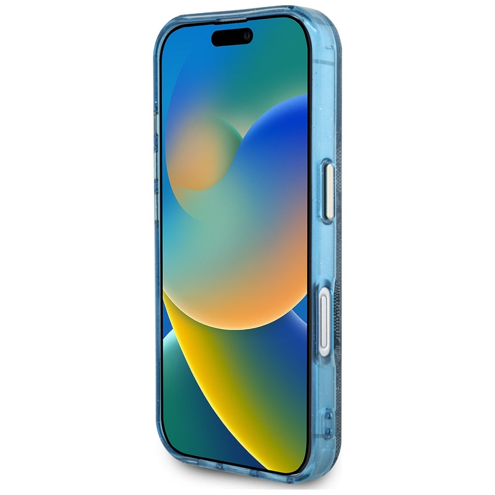 MagSafe Case for Apple iPhone 16, Guess, IML Glitter 4G Circle Triangle, Blue