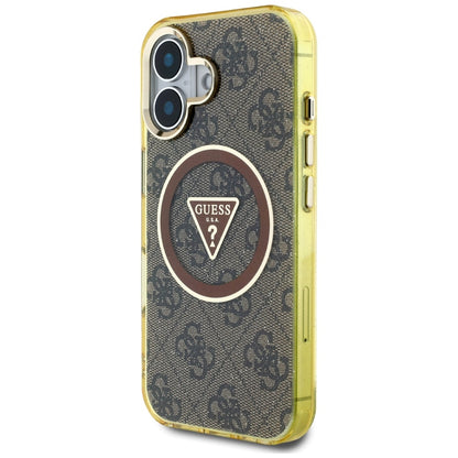 MagSafe Case for Apple iPhone 16, Guess, IML Glitter 4G Circle Triangle, Brown