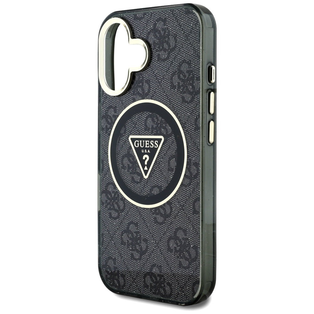 MagSafe Case for Apple iPhone 16, Guess, IML Glitter 4G Circle Triangle, Black