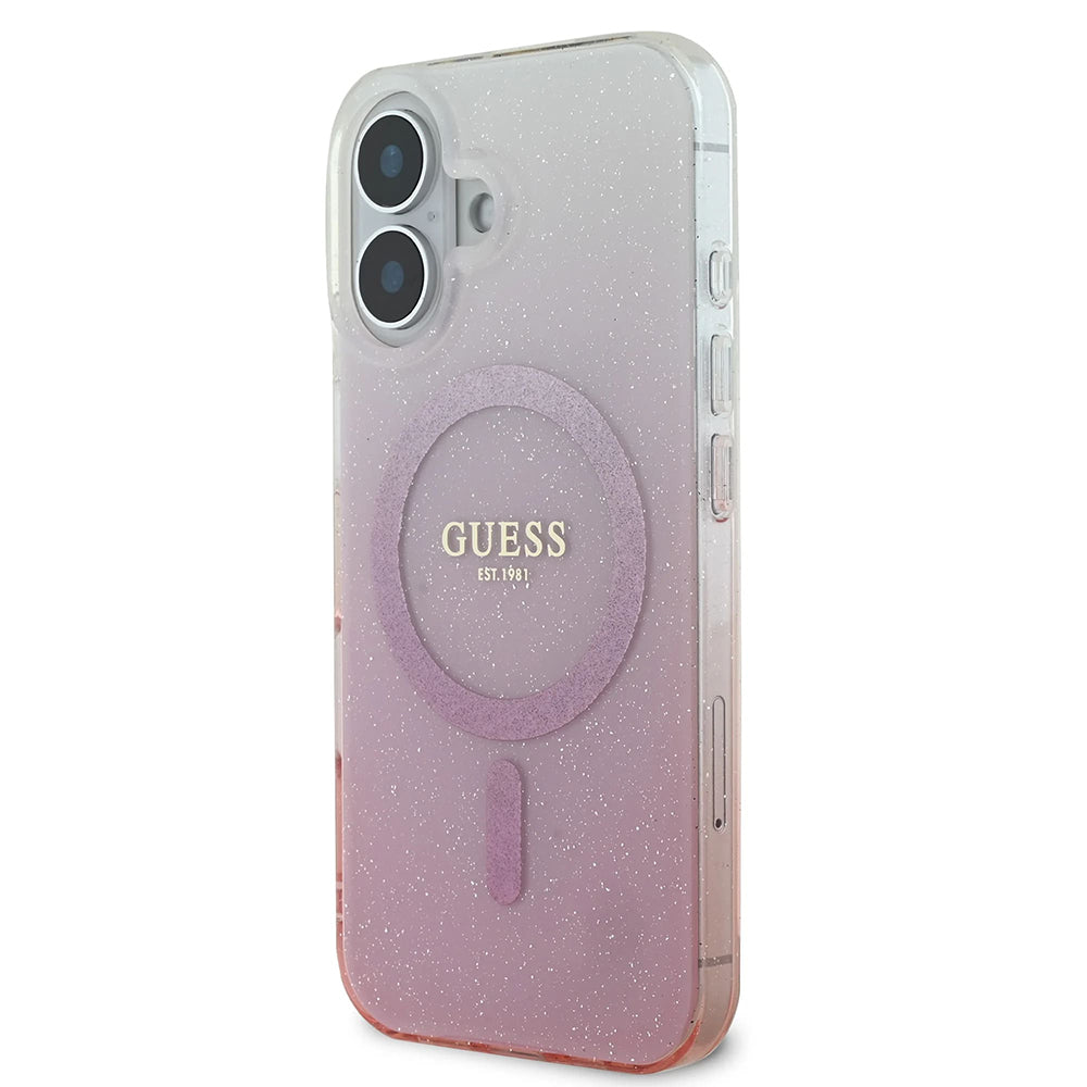 MagSafe Case for Apple iPhone 16, Guess, IML Glitter Gradient, Pink