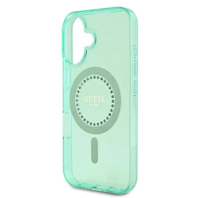 MagSafe Case for Apple iPhone 16, Guess, IML Rhinestone, Green