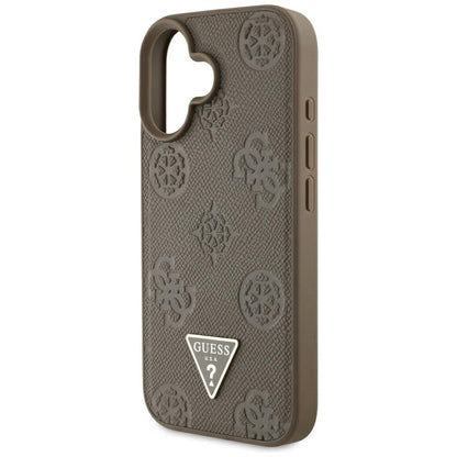 MagSafe Case for Apple iPhone 16, Guess, Peony Grained Hot Stamp Triangle, Brown